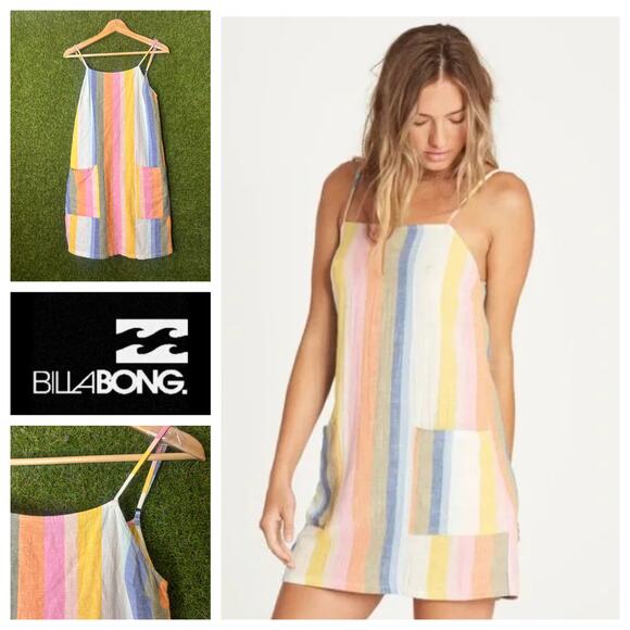 Billabong Pastel Stripe Straight Round Mini Slip Dress‎ S - Picture 1 of 8